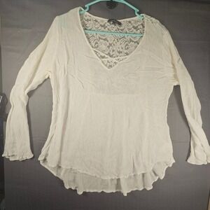 Ambiance Womens 2XL White Lace Back Crinkle Gauze V-Neck Blouse 68542XL
